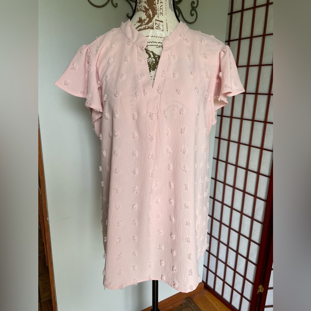 Light Pink Textured Blouse, Size L